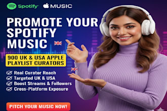 promote your spotify music to 900 UK and USA apple music playlist curators