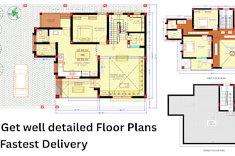 make 2d floor plans for bungalow, row house, multi storey cad ready