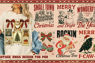 design retro christmas vintage xmas tshirt for pod and merch