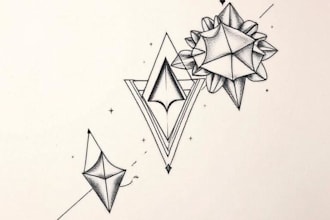 microrealistic linework and geometric style tattoo design