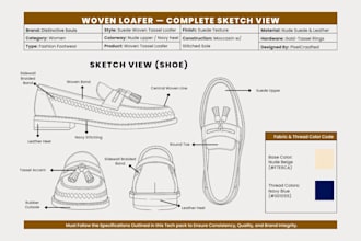 create shoe tech packs and patterns ready for factory production