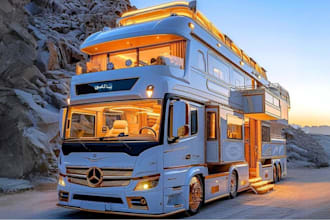 3d realistic motorhome, caravan, camper van layouts,  2d 3d rv park, food truck