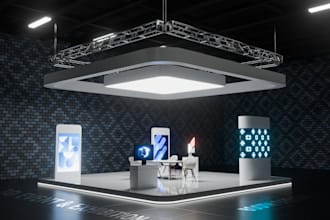 create a realistic 3d event and exhibition stall design