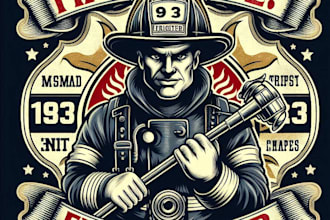 design high quality fire fighter mascot logo with t shirt design