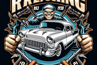 design high quality car reaching vintage logo with t shirt design