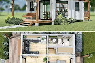design shipping home, motorhome, container home, tiny house, shop, kiosk render