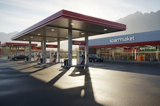 design 3d fuel station, gas station, supermarket, oil station