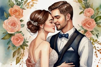 draw couple and wedding portrait illustration