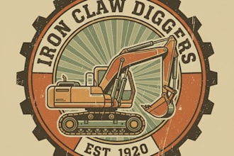 design a powerful vintage excavator logo with classic style