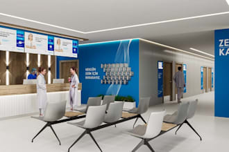 design and render 3d hospital, clinic, operation lab, medical office interiors