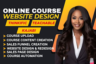 build and design thinkific teachable or kajabi online course website