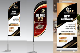 do modern tear drop flag, feather flag, roll up banner and sanwich board