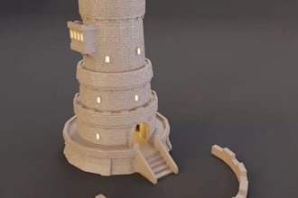 sculpt fantasy 3d tower, gothic castle,dice tower,dnd medieval terrain,fortress