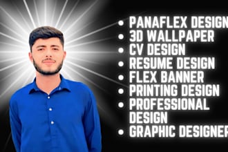 design panaflex, 3d wallpaper, and modern CV or resume professionally
