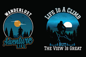 create high quality outdoors mountains camping logo t shirt design