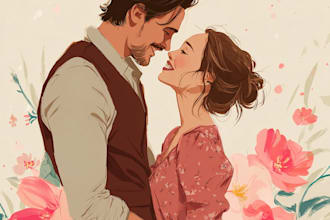 paint a romantic couple portrait in watercolor style