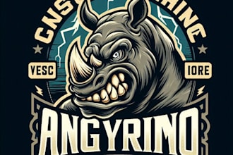 design high quality angry rhino mascot logo with t shirt design