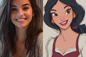portrait in semi realism, disney or cartoon style