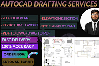 create anything  architectural 2dfloor plans, elevations and sections in autocad