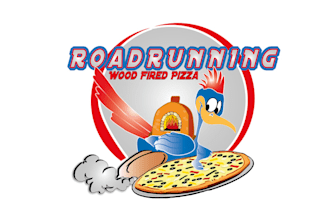 design unique road running wood fired pizza logo