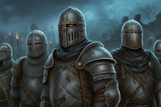 draw concept art of knights, medieval, dark  character