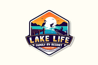 design amazing rv park lake resort family adventure logo
