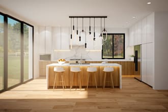 design and render a realistic 3d bathroom or kitchen interior