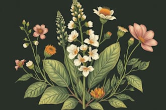 draw botanical illustration of plants and flowers