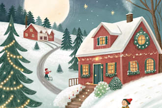 create christmas illustration on watercolor