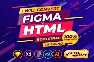 convert figma to html, psd to html with bootstrap or tailwind css
