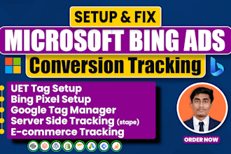 setup microsoft bing ads uet tag, ga4, ecommerce conversion tracking with gtm