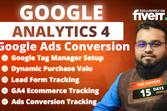 setup google analytics 4, ga4 ecommerce tracking, ads conversion tracking by GTM