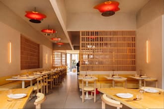 realistic render 3d restaurant,scusa style,bar rooftop design,pizza,cozy,lounge