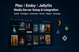 setup plex media server, plex with sonarr, radarr, plex synology, emby, jellyfin