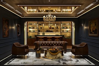 design the interior for a home cinema room, a reading room, and a wine cellar
