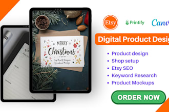 do etsy digital product design, etsy SEO, etsy setup, christmas card, etsy
