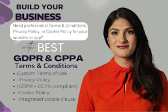 write a legally sound privacy policy, terms and conditions and cookie policy