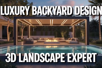 design 3d backyard landscape with pool, patio, pergola, garden and deck