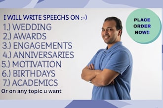 write professional speech for weddings, political events etc