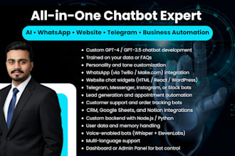 build chatbot for website, whatsapp using chatgpt, twilio etc