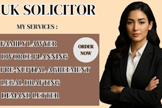 be uk solicitor for matrimonial, legal drafting, divorce planning demand letter