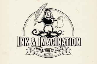 create a 1930s rubber hose animation logo