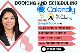 set up integrate full booking, calendly, simplybookme, vagaro, acuity expert