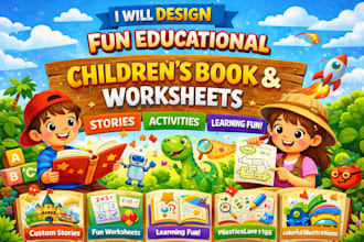 design fun and educational childrens book and worksheet for learning