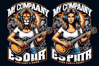 design premium vintage esport guitarist lion mascot logo t shirt design