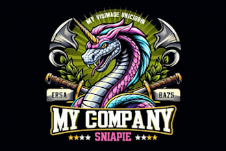 design premium vintage snake unicorn esport mascot logo t shirt design