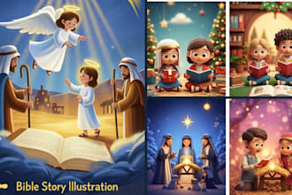 illustrate christmas children book illustration, bible illustration