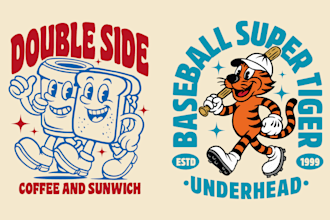 create cartoon retro illustration for t shirt