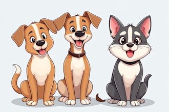 draw cartoon pet portraits, dogs, cats cartoon pet portraits