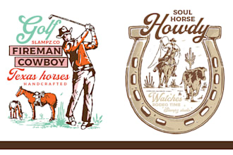 draw vintage western cowboy for tshirt and logo